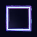 Neon square frame with shining effects on dark background. Empty purple glowing techno Royalty Free Stock Photo