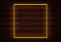 Neon Square frame sign vector isolated on brick wall. Light border night club decoration element. Ne