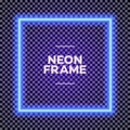 Neon square frame on transparent background