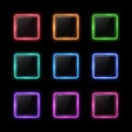 Neon square shape frame set with glass texture. Royalty Free Stock Photo