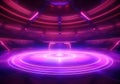 neon stadium stage, Glowing neon lighting and a blank platform for product placement, Satge platform for concert. AI Generative Royalty Free Stock Photo