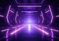 neon stadium stage, Glowing neon lighting and a blank platform for product placement, Satge platform for concert. AI Generative Royalty Free Stock Photo