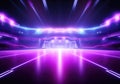 neon stadium stage, Glowing neon lighting and a blank platform for product placement, Satge platform for concert. AI Generative Royalty Free Stock Photo