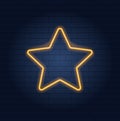 Neon Star Icon, Brick Wall Background and Glowing Star Shape.