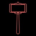 Neon stick holder for selfie red color vector illustration image flat style