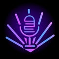 Neon studio microphone icon, cartoon style Royalty Free Stock Photo