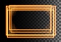 Neon style abstract rectangular frame. Yellow effect frame. Glittering, glowing border. Illustration on transparent background