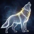 Neon-style digital artwork of a howling wolf, created with glowing, intricately Royalty Free Stock Photo