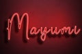 Red Neon Style Text Effect of name Mayumi on red background Royalty Free Stock Photo
