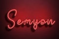 Red Neon Style Text Effect of name Semyon on red background Royalty Free Stock Photo
