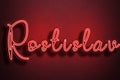 Red Neon Style Text Effect of name Rostislav on red background Royalty Free Stock Photo