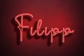 Red Neon Style Text Effect of name Filipp on red background Royalty Free Stock Photo