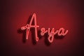Red Neon Style Text Effect of name Asya on red background Royalty Free Stock Photo