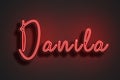 Red Neon Style Text Effect of name Danila on red background Royalty Free Stock Photo