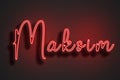 Red Neon Style Text Effect of name Maksim on red background Royalty Free Stock Photo