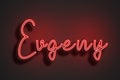 Red Neon Style Text Effect of name Evgeny on red background Royalty Free Stock Photo