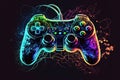 Neon-stylized gamepad in a unique design. Future of gaming. Console gaming. Generative AI