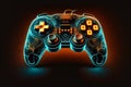 Neon-stylized gamepad in a unique design. Future of gaming. Console gaming. Generative AI