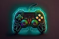 Neon-stylized gamepad in a unique design. Future of gaming. Console gaming. Generative AI