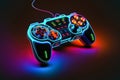Neon-stylized gamepad in a unique design. Future of gaming. Console gaming. Generative AI