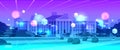 neon summer city park town building with columns view through VR glasses metaverse virtual reality technology vector