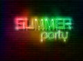 Neon summer night party, tropical party design and neon letters. Fashion colorful led light sign isolated on dark blue brick wall Royalty Free Stock Photo