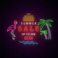 Neon Summer sale signboard.