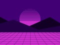 Neon sunset in the style of 80s. Simulation, virtual reality. Synthwave retro futuristic background. Retrowave. Vector Royalty Free Stock Photo