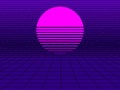 Neon sunset in the style of 80s. Synthwave retro futuristic background. Retrowave. Vector