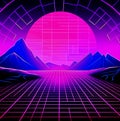 Neon Sunset, Synth-wave, 80\'s, Created By Generative AI