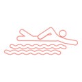 Neon swimming person stick red color vector illustration flat style image