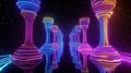 Neon Swirl Pillars in a Starry Nightscape Royalty Free Stock Photo