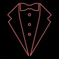 Neon symbol service dinner jacket bow Tuxedo concept Tux sign Butler gentleman idea Waiter suit red color vector illustration