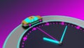 neon taxi car rides on the clock face