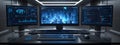 Neon Tech Command Center: Where Digital Innovation Meets Urban Vision Royalty Free Stock Photo