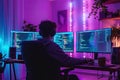 Neon Tech Mastery: IT Developer Crafting Firmware for Online Software at Home