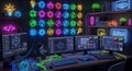 Neon Tech Workspace Royalty Free Stock Photo