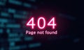 Neon text error 404 Page not found. Screen displays errors on website page. Concept of the Internet, troubleshooting Royalty Free Stock Photo