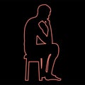 Neon thinking man sitting on a stool silhouette icon red color vector illustration image flat style