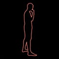 Neon thinking man standing silhouette pensive person side view icon red color vector illustration image flat style