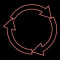 Neon three circle arrows red color vector illustration flat style image Royalty Free Stock Photo