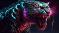 neon tiger, digital art illustration, Generative AI