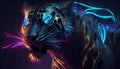 neon tiger, digital art illustration, Generative AI