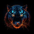 Neon Tiger Head Illustration: Nightmarish, High Detail, Uhd Image