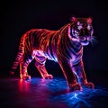 neon tiger set against a dramatic black background.