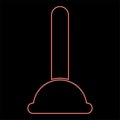 Neon toilet plunger sanitary tools household cleaning red color vector illustration image flat style Royalty Free Stock Photo
