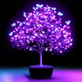 Neon tree on a black background. 3D rendering. Neon light AI generated