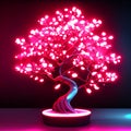 Neon tree in the shape of a heart. Vector illustration. Generative AI