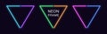 Neon triangle Frame. Set of triangular neon Border in 2 outline parts. Geometric shape Royalty Free Stock Photo