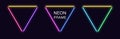 Neon triangle Frame. Set of triangular neon Border in 3 outline parts. Geometric shape Royalty Free Stock Photo